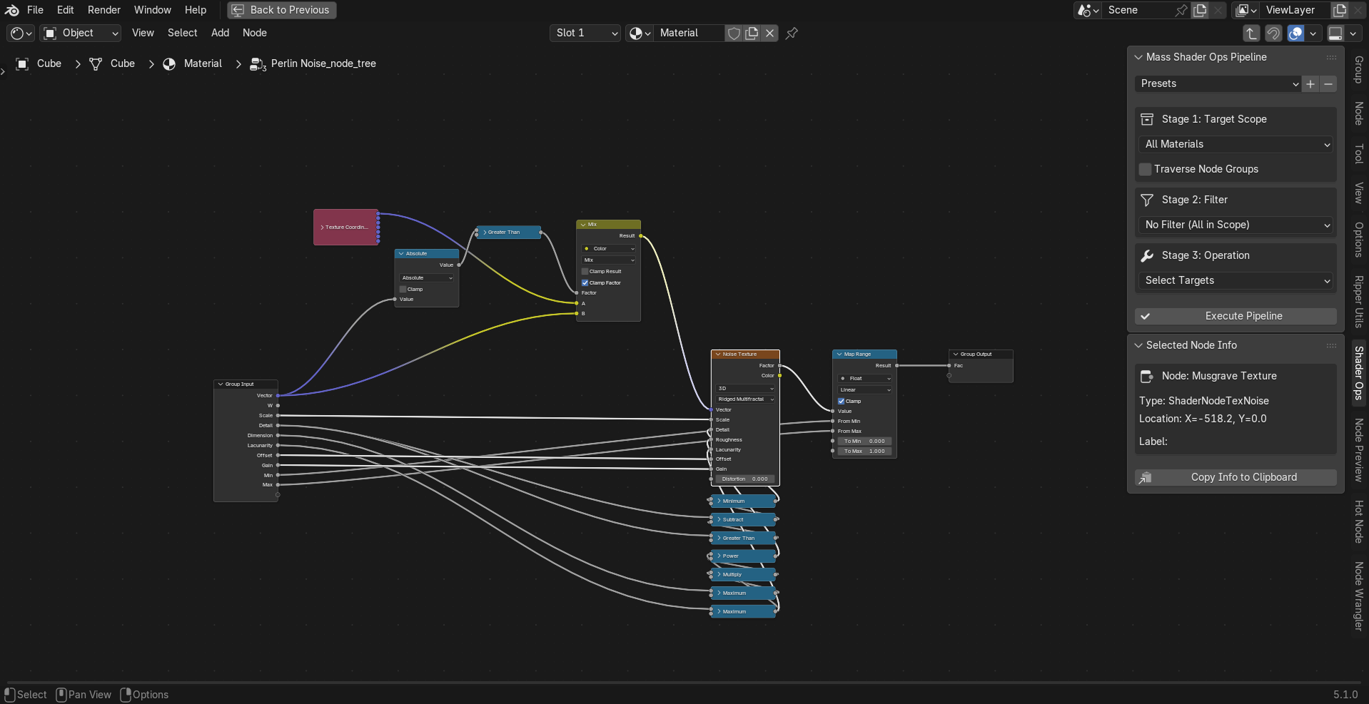 The Shader Ops panel open in Blender's Shader Editor sidebar